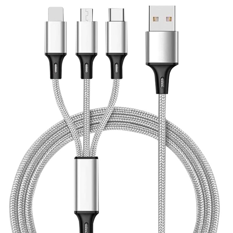 Cable 3 en 1 USB-C, Micro USB y Lightning — Nailon Trenzado