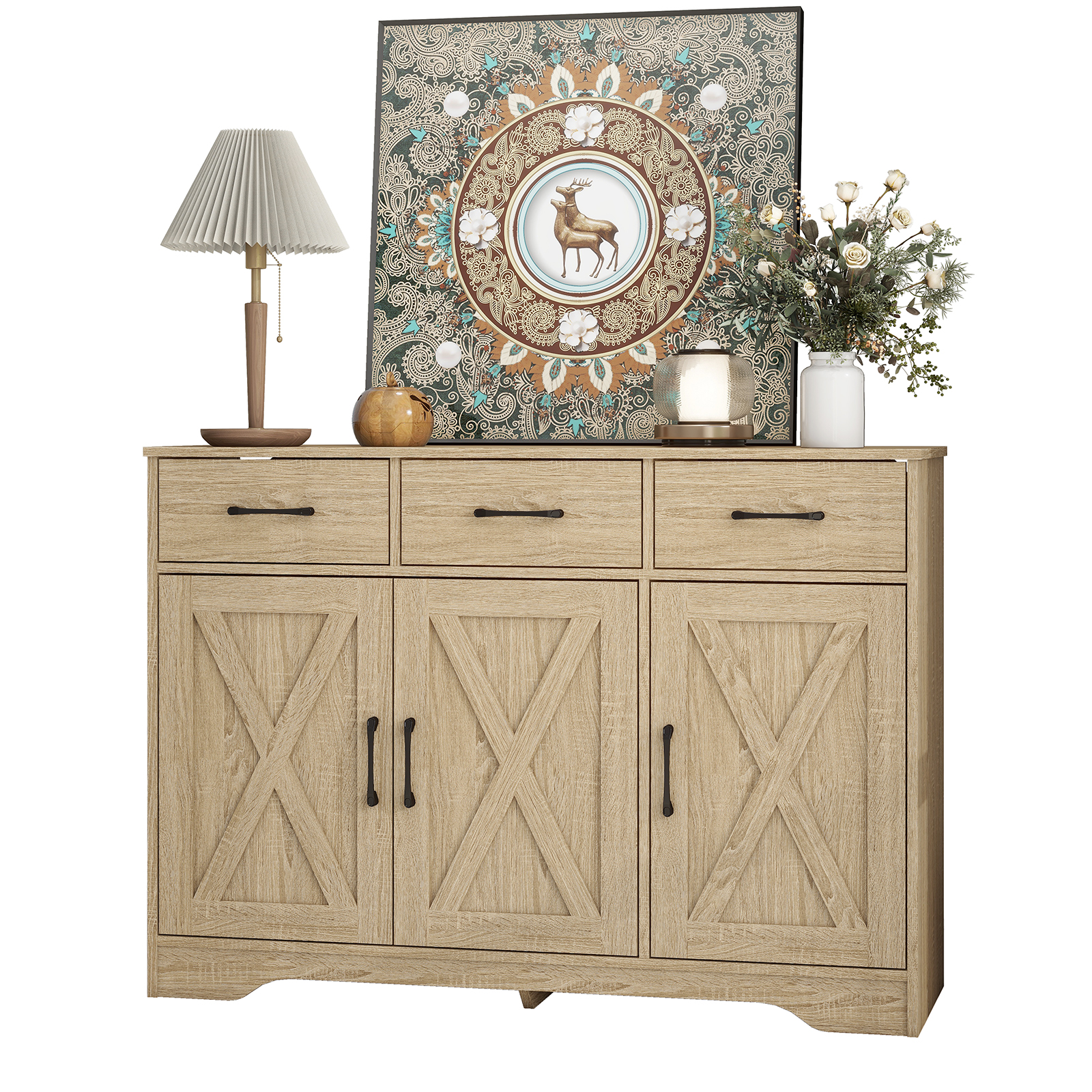 Wooden Sideboard 3 Drawers 3 Doors Entryway Dining Room Console Living Storage