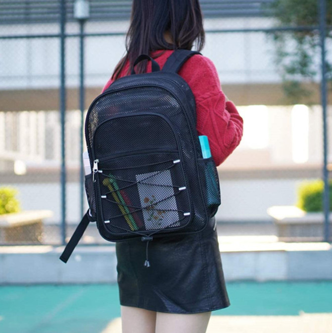 Heavy Duty Mesh Student Backpack With See Through Bag