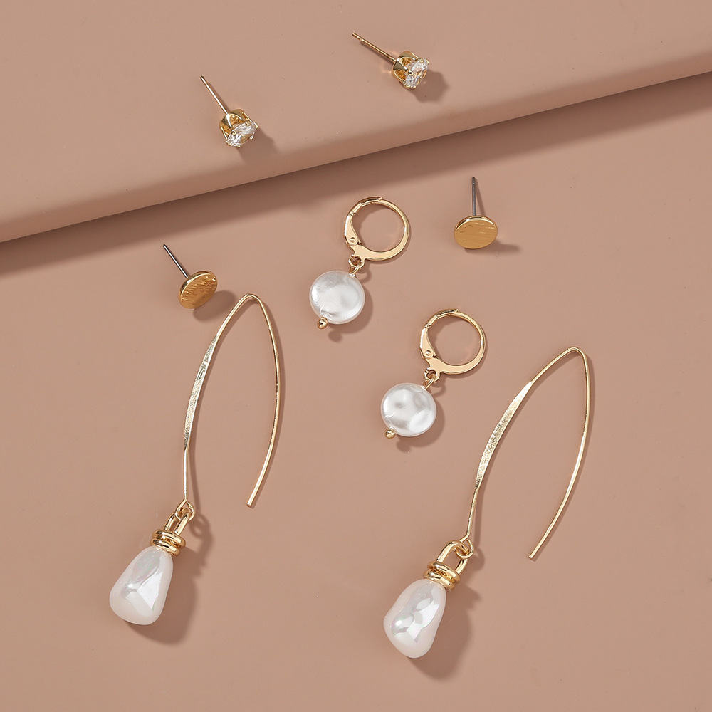 Simple And Versatile Earrings Set Diamond Pearl Earrings Drop Earrings Multi-style Earrings
