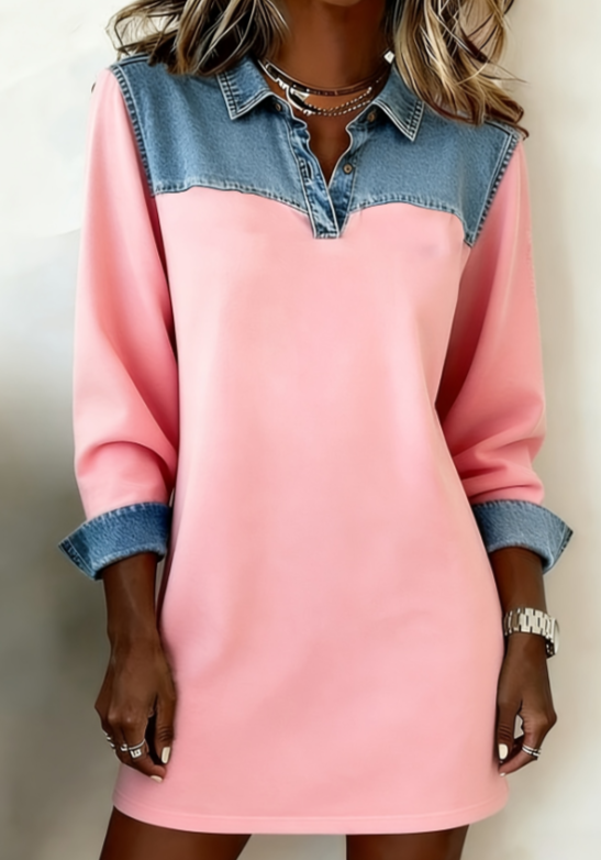 Retro-style Collared Women's Long-sleeved Midi Shirt Dress