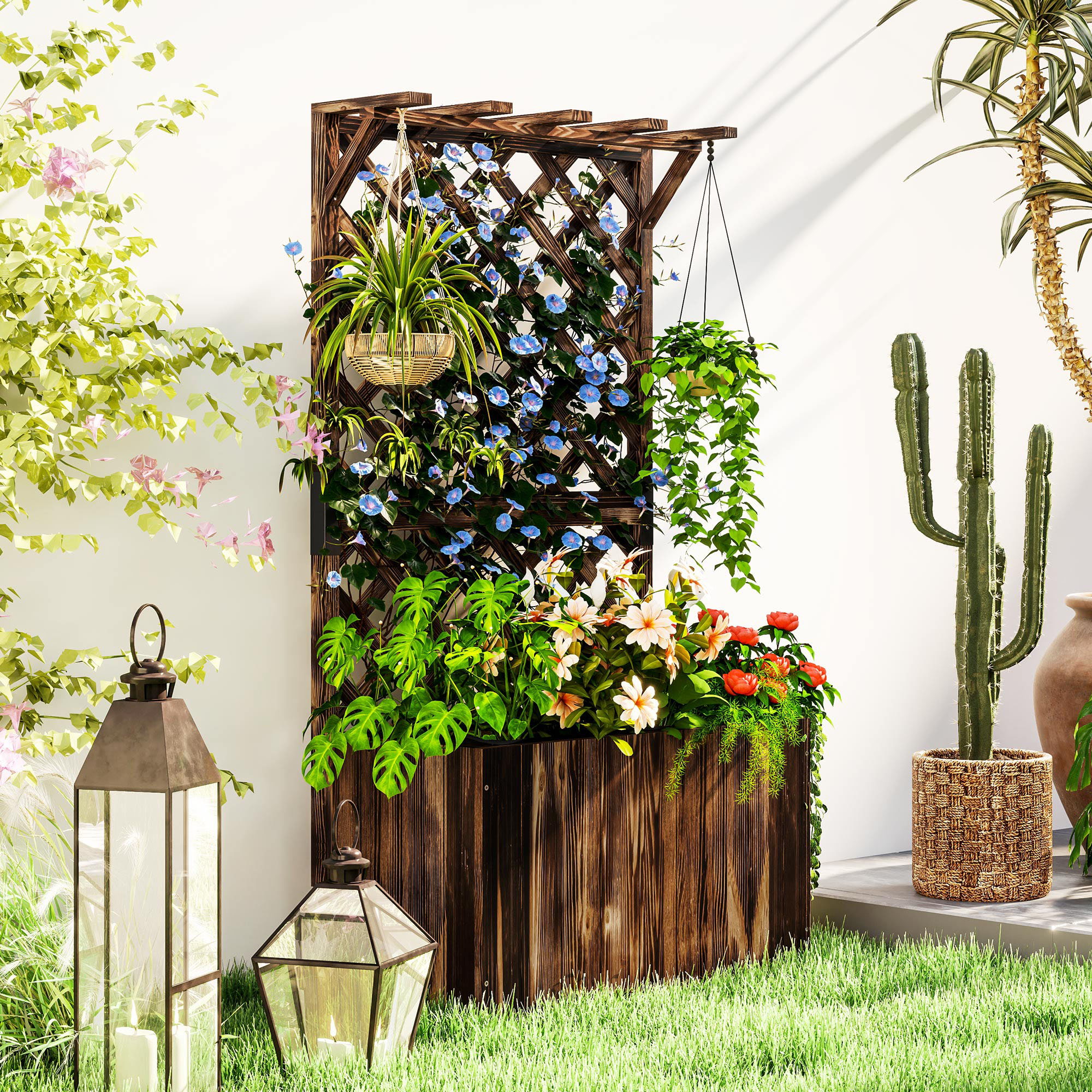 Wooden Flower Pot With Rack, Independent Elevated Garden Bed Drainage Holes — image 9