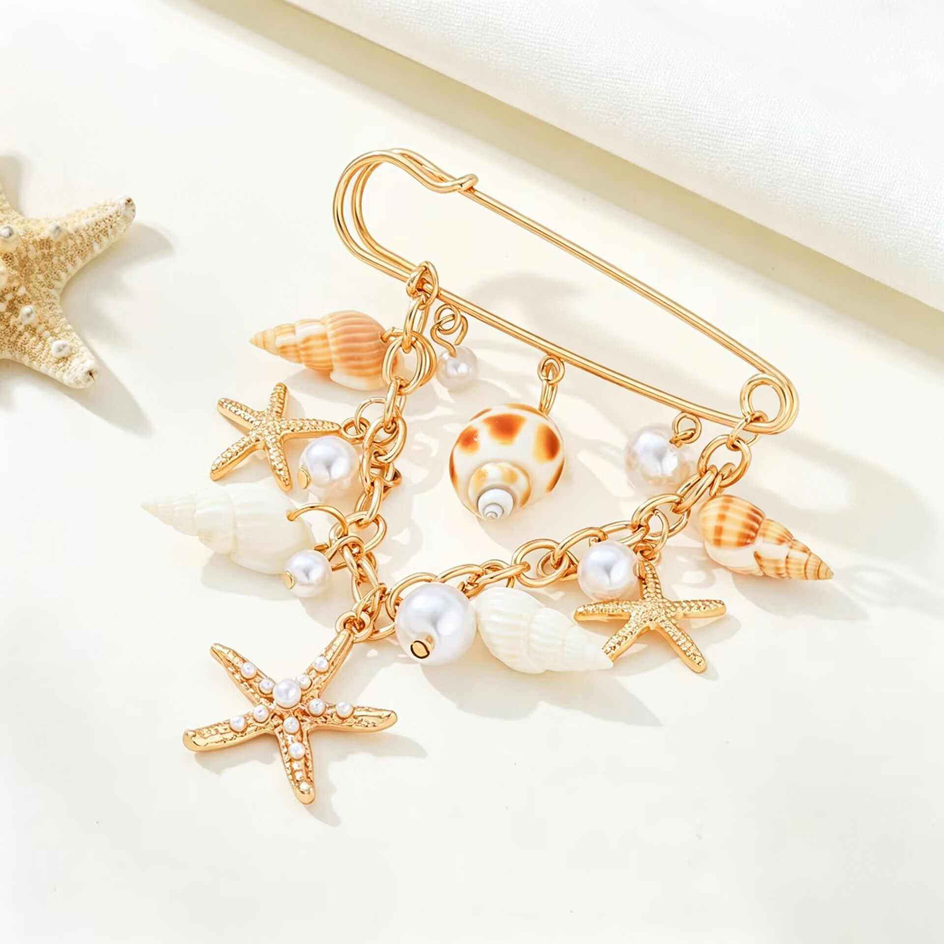 Starfish Conch Pearl Pendant Brooch, picture 2 of 4