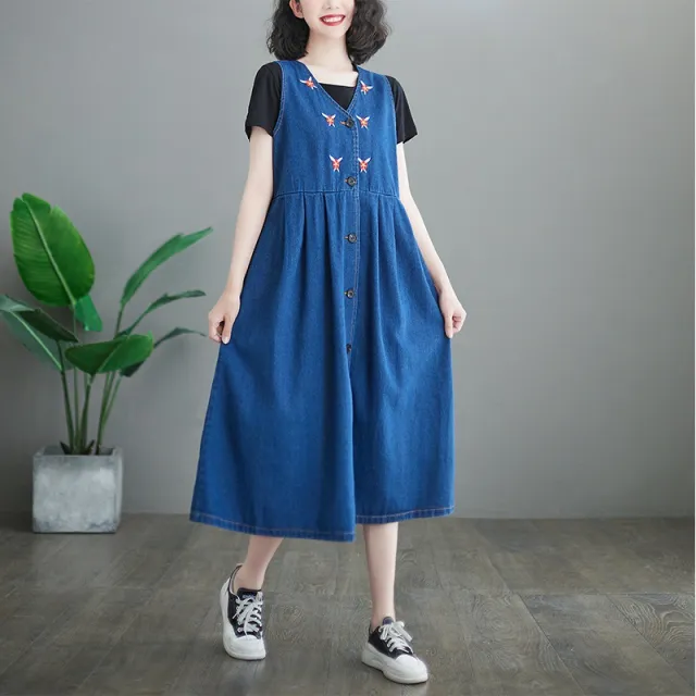 Sister Art Large Size Vintage Embroidery Strap Female Blue - Shop at LoveMi