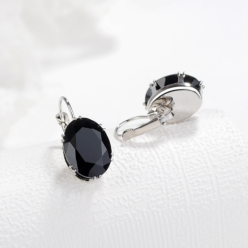 Oval Clear Simulated Zirconia Huggie Earrings Silver Tone Hand Polished Snap Closure Women Party Ear Ornaments — view 3