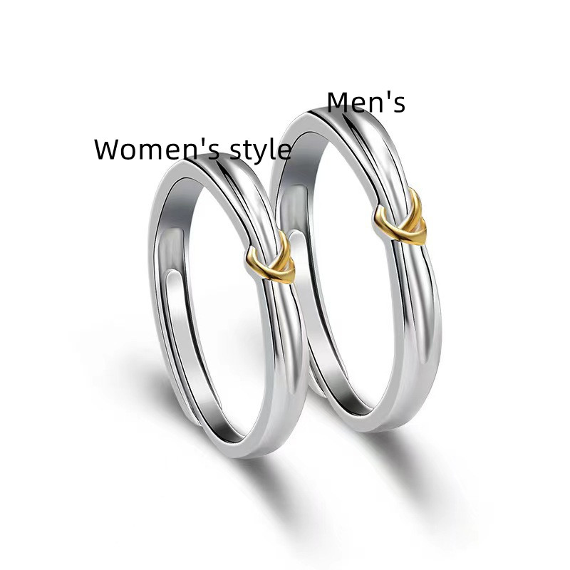 Colorless Small Sterling Silver Couple Ring