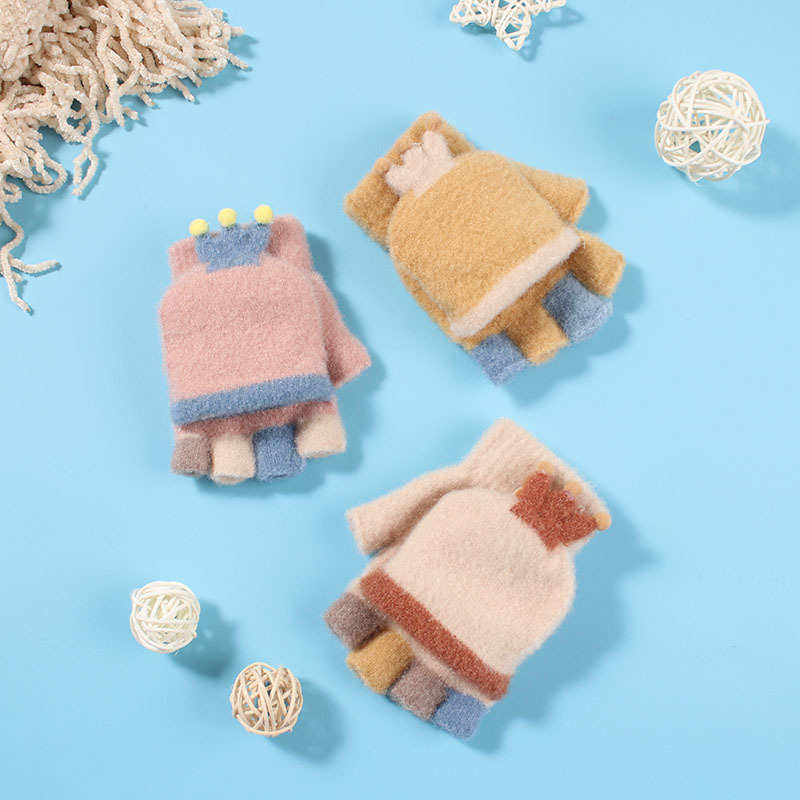 Gloves Male Cartoon Knitting Leaky Finger Cute Fingerless