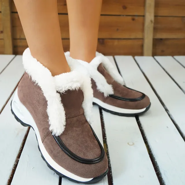Winter Shoes For Women Air cushion Sole Snow Boots Fashion Solid Leopard Print Platform Ankle Boots Casual Keep Warm Shoes Female Khaki - Shop at LoveMi