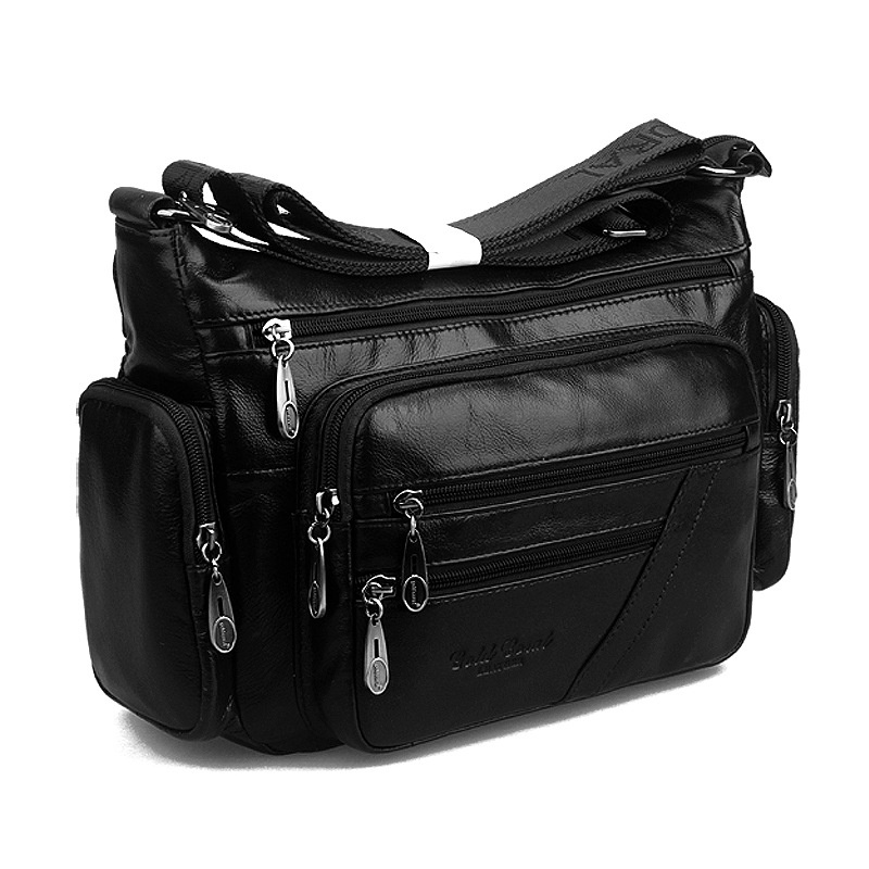 New Cowhide Single Shoulder Crossbody Bag For Middle-aged And Elderly Mothers, With Layered Leather And Leather For Casual Crossbody - Black