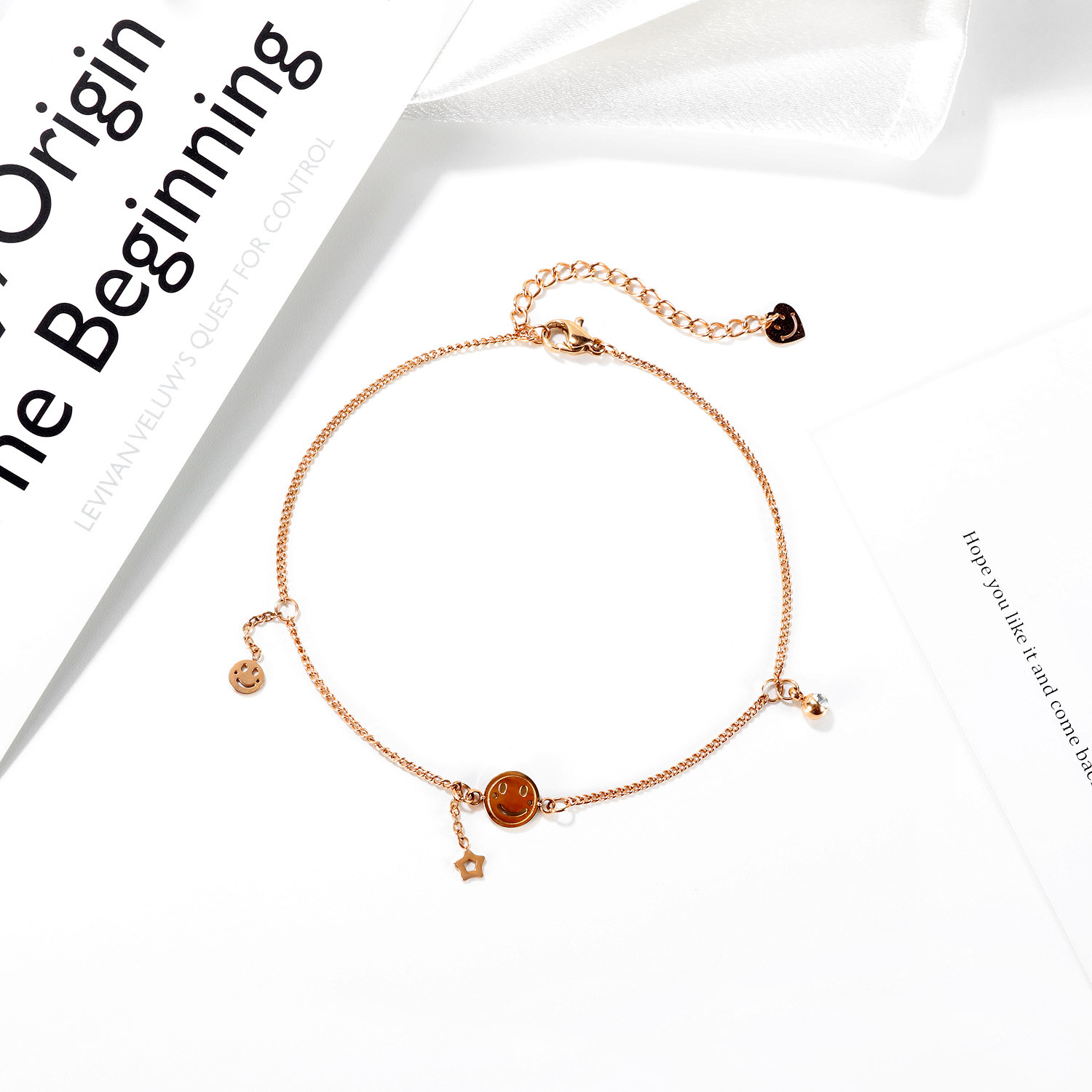 Popular Fashion New Wild Round Brand Smiley Face Stainless Steel Anklet
