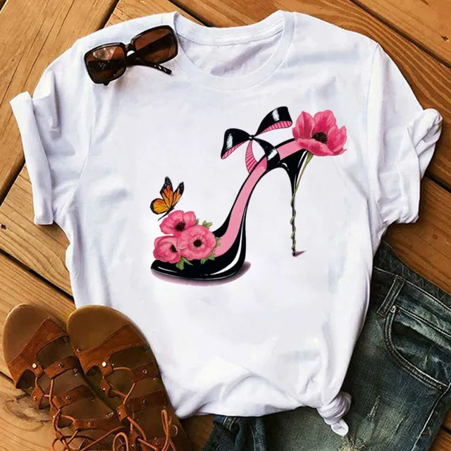 Women's T shirt Short Sleeve Fashion Trend High Heels - Shop at LoveMi
