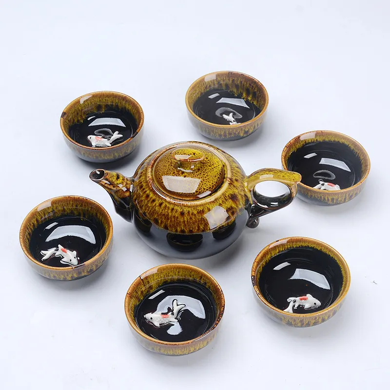 Household Plus Fish Kiln Into Teacup Set - Yellow