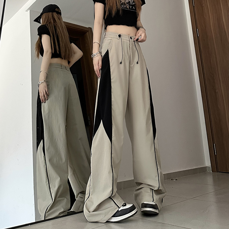 Retro Wide-leg Pants Women's Loose Drawstring Straight Casual Pants