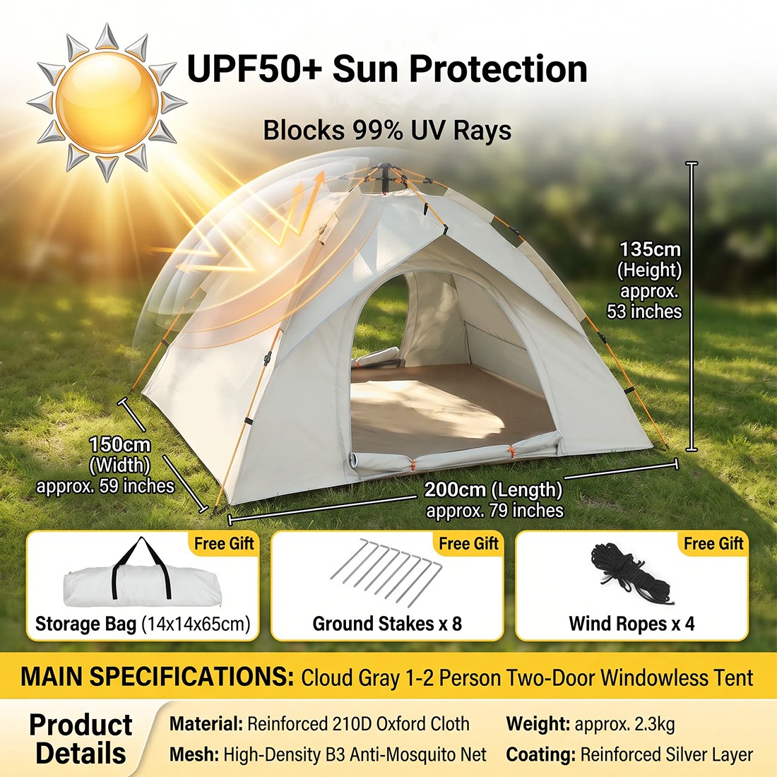 3-4 Man UK Outdoor Automatic Instant Double Layer Quick Setup Camping Tent — image 10