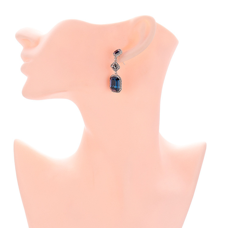 Long Geometric Square Crystal Earrings Gemstone Earrings