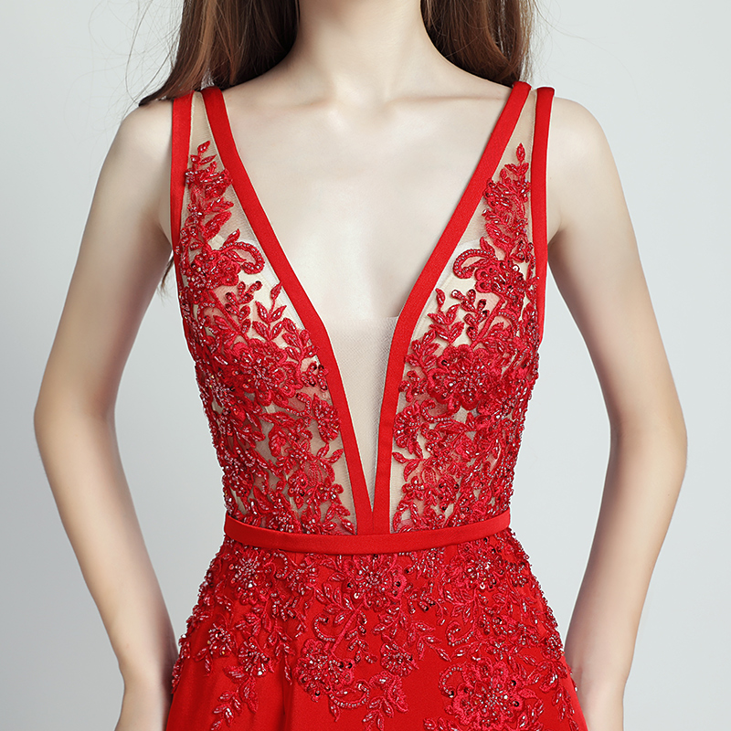 Lace Beaded Toast Dress Temperament Long Style