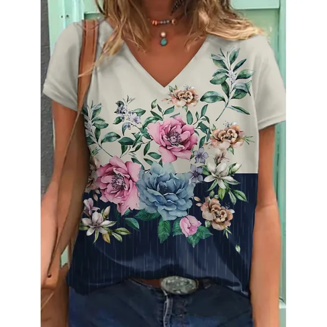 Crew Neck Abstract Retro Print Street Short Sleeved Loose V Neck T Shirt 7.Style - Shop at LoveMi