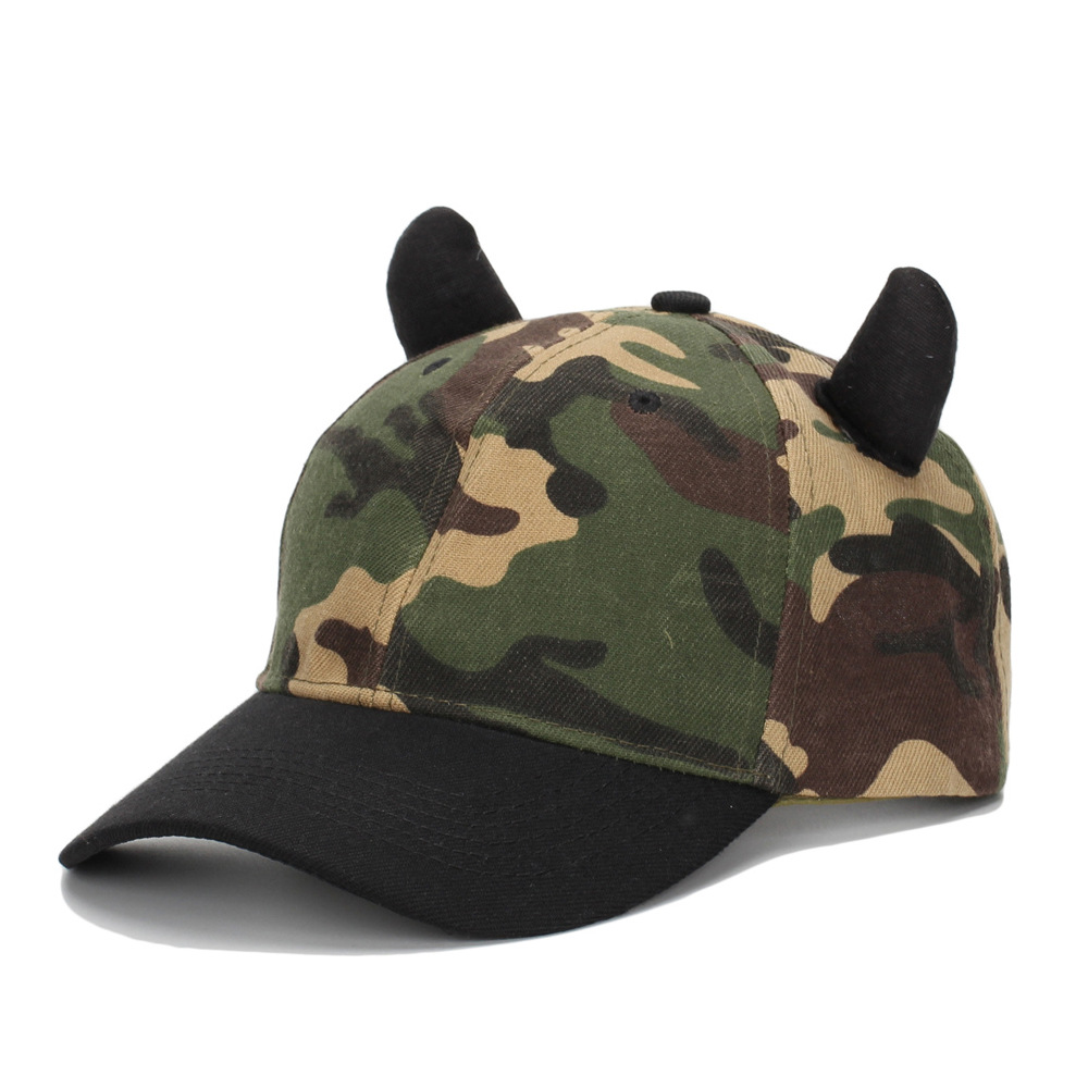 New Men's Camouflage-pattern Three-dimensional Horn-shaped Casual Street Hip-hop Style Baseball Cap For College Outdoor Training And Daily Sports Activities