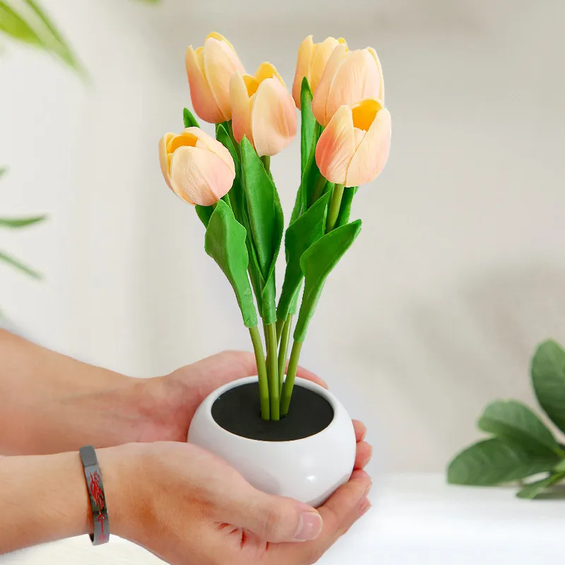 LED Tulip Flower Night Light Artificial Flowerpot Potted Plant Landscape Table Lamp Home Bedroom Living Room Decoration Gift – image 3