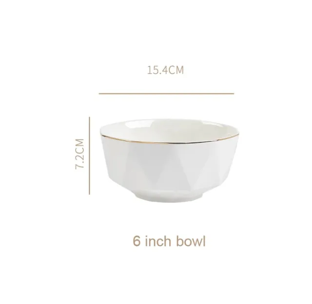 Nordic Minimalist Hexagonal Rhombus Drawing Gold Edge Ceramic Plate 6Inch Bowl - Shop at LoveMi
