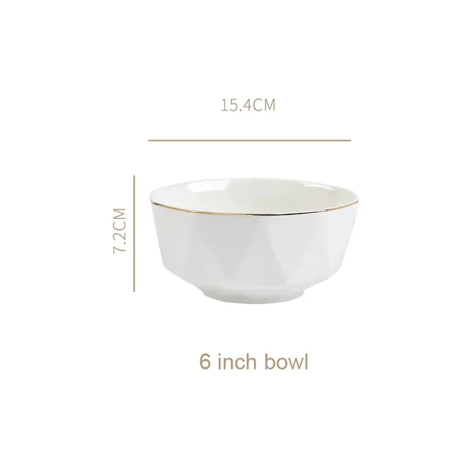 Nordic Minimalist Hexagonal Rhombus Drawing Gold Edge Ceramic Plate - 6Inch Bowl
