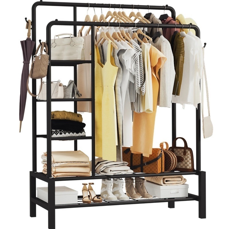 Heavy Duty Clothes Rail Load Sturdy Clothes Rack With Shelfs & Shoe Rack