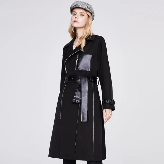 Women's Mid length High end Design Contrasting Trench Coat Black - Shop at LoveMi