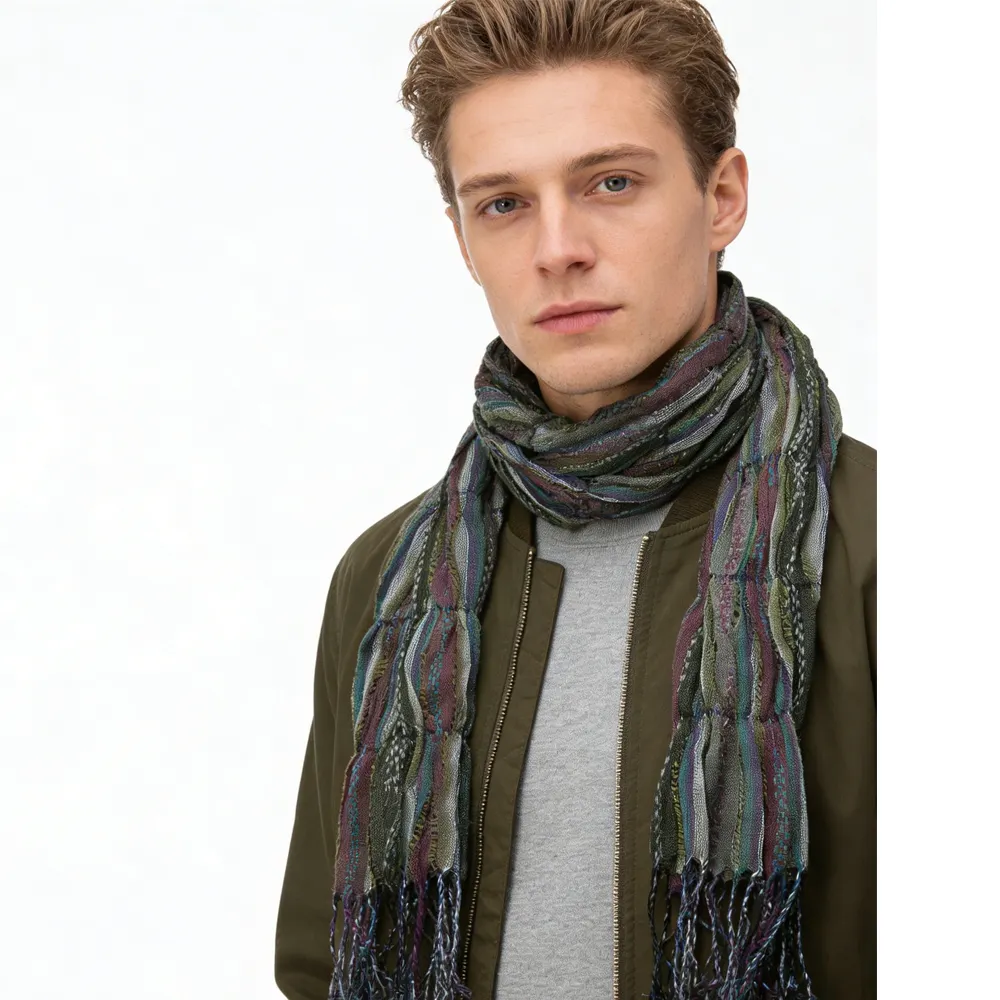 Army Green Jacquard TextureTextured Utility Scarf, vacation