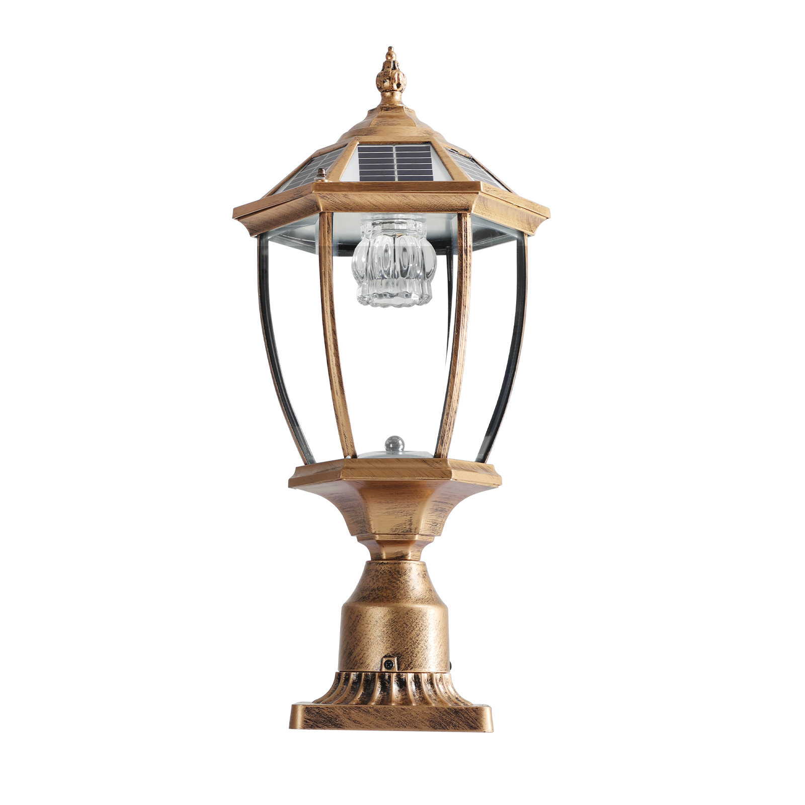 20 H Golden Solar Powered LED Outdoor Lantern, Vintage Garden Light With Elegant Glass Design For Pathways, Yards, And Patios 1-Pack