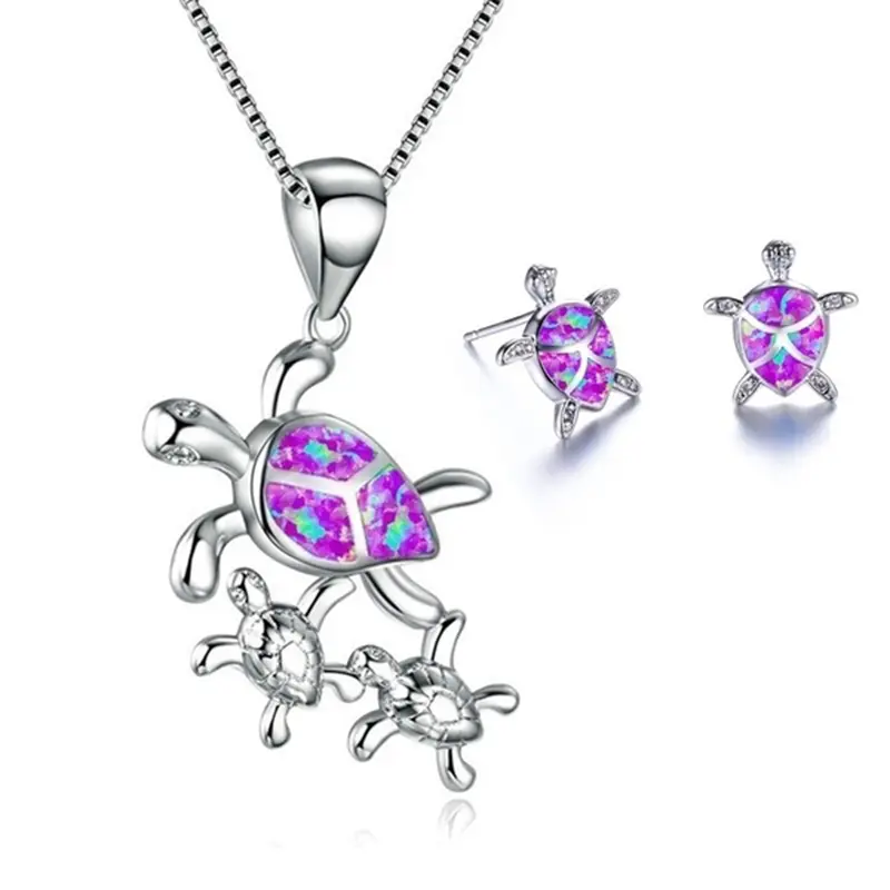 Fashion Opal 5 Colour Turtle Necklace Earrings Set