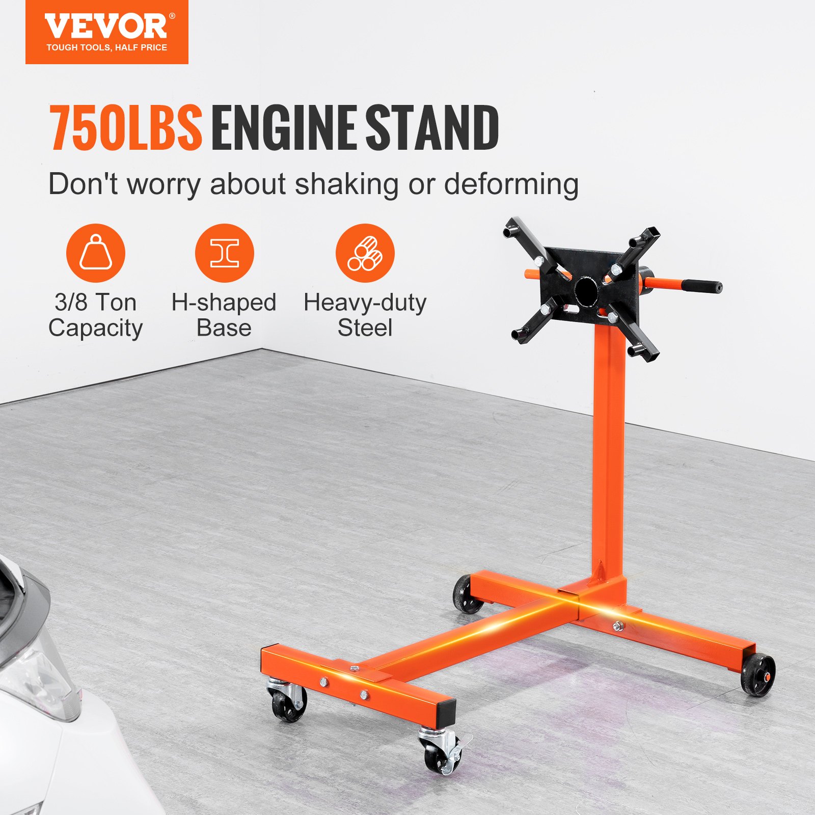 Engine Stand, 750 Lbs Rotating Engine Motor Stand With 360 Degree Adjustable Head, Cast Iron Motor Hoist Dolly, 4-Caster, 4 Adjustable Arms, For Vehicle Maintenance, Auto Repair - Image 1