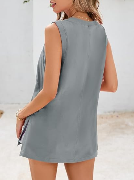 Loose fit flowy sleeveless V neck tank top for women