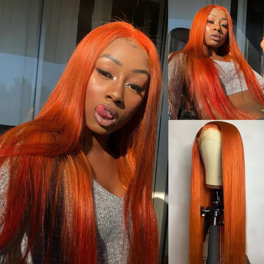 Split Orange Long Straight Chemical Fiber Lace