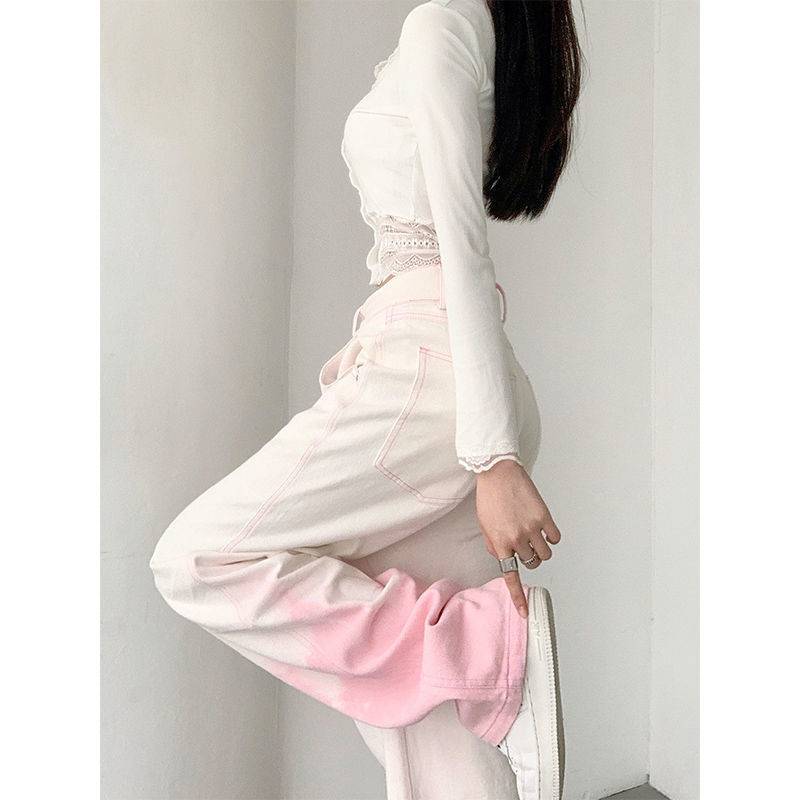 Women's Tie Dye Gradient Straight High Waist Slim Jeans
