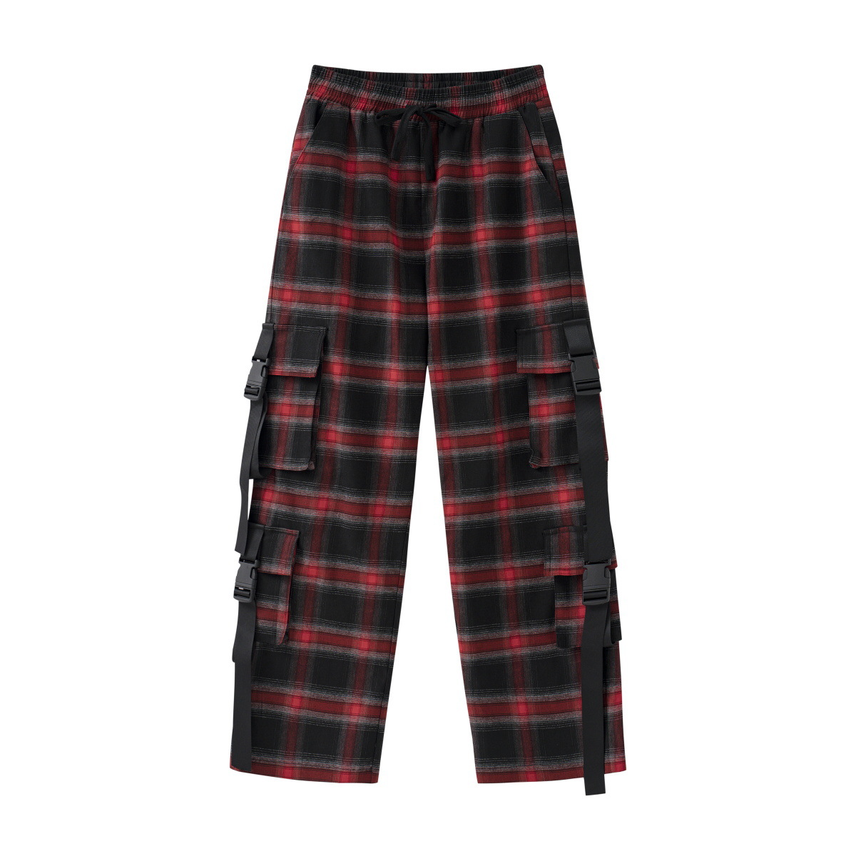 Title 6, Multi Pocket Plaid Buckle Strap Wide Leg Pants,...