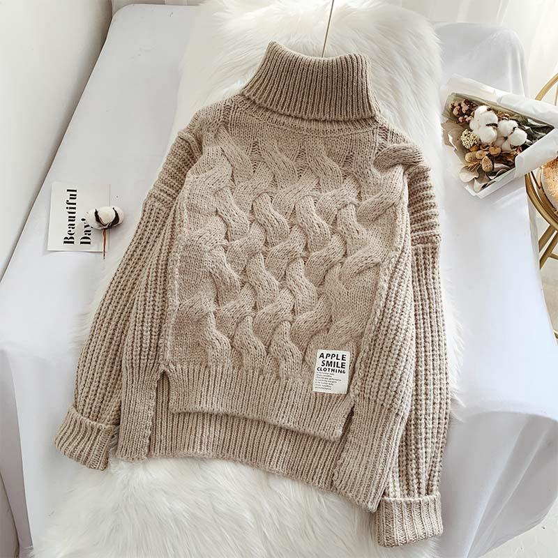 Turtleneck Twist Korean Retro Lazy Knit Pullover Top
