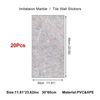 20Pcs PVC Marble Tiles Wall Sticker Self-Adhesive Stick Kitchen Bathroom Decor