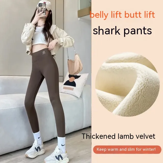 Women's Fashion Thick Warm No Embarrassment Line Leggings Velvet Coffee Color - Shop at LoveMi