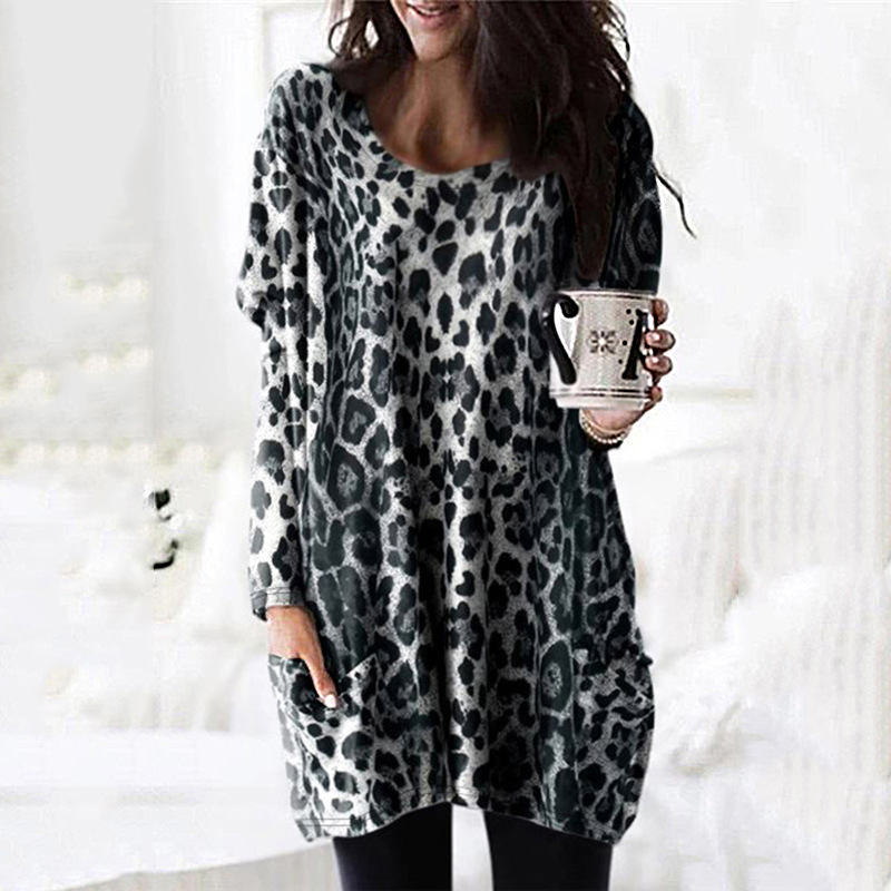 Title 3, Leopard Print Long-Sleeved Casual Loose Top T-S...