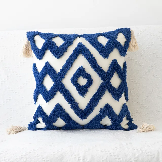 Hand woven Craft Tufted Colorful Red Pillowcase Geometric Blue Throw Pillow - Shop at LoveMi
