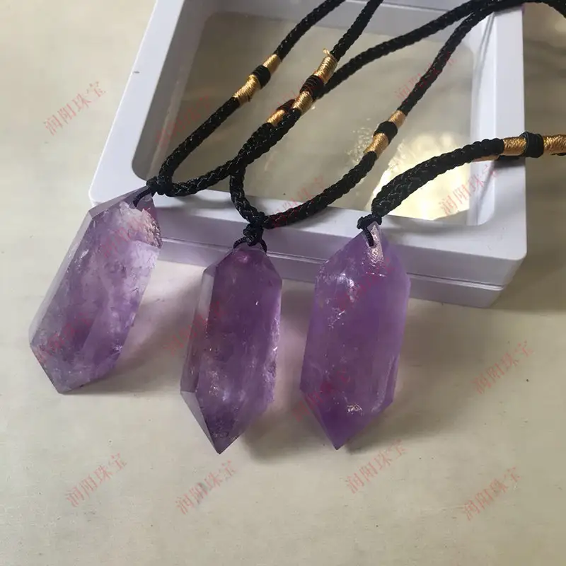 Natural Brazilian Amethyst Double-pointed Hexagonal Prism Pendant