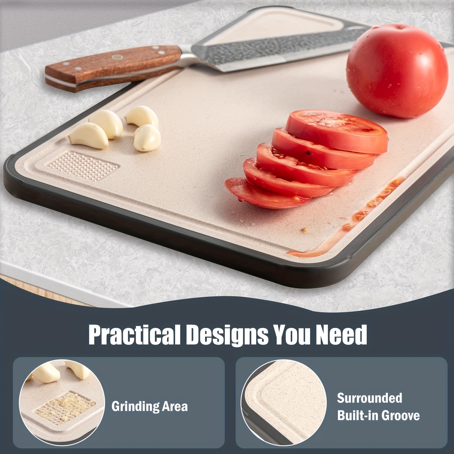 1 Double-sided Household Chopping Board - Anti-slip Base, Easy To Clean With Handle - Made Of Stainless Steel, Suitable For Meat, Vegetable And Fruit Families, Essential Kitchen Tools For Cam