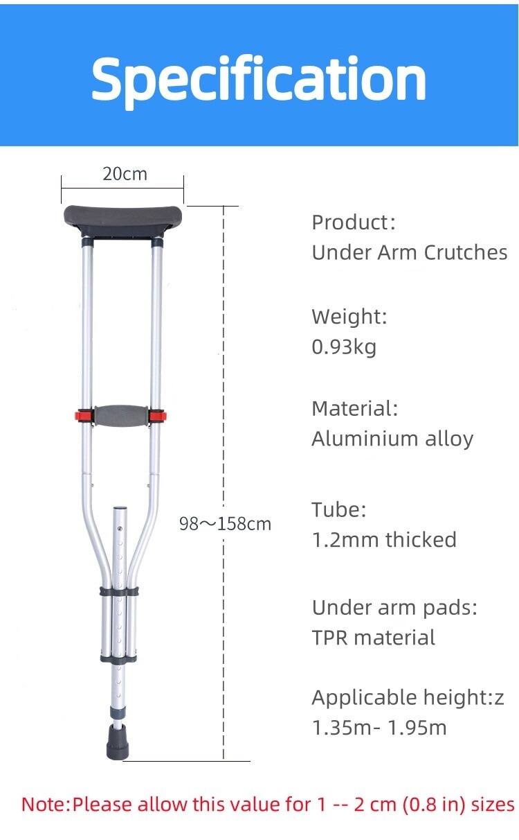 Adjustable Underarm Crutch Height Lightweight Aluminium