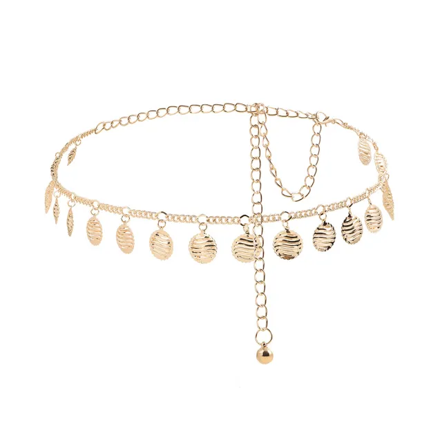Gold Simple Hollowed out Round Pendant Waist Chain Ladies Sweet Cool Everything Metal Body Chain Jewelry Gold - Shop at LoveMi