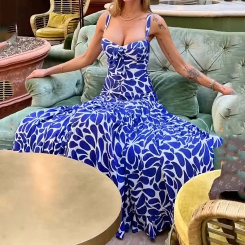 Fashionable Elegant Spaghetti-strap Floral Print Loose Dress