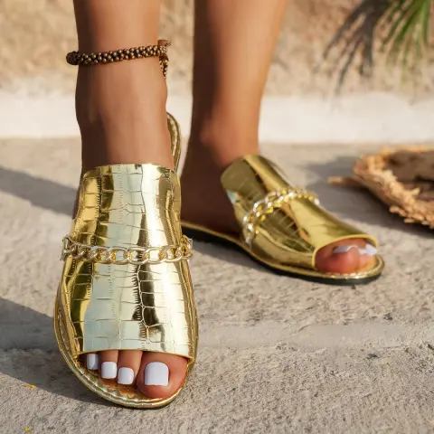 Pattern Chains Sandals Summer Fish Mouth Flat Slides Shoes