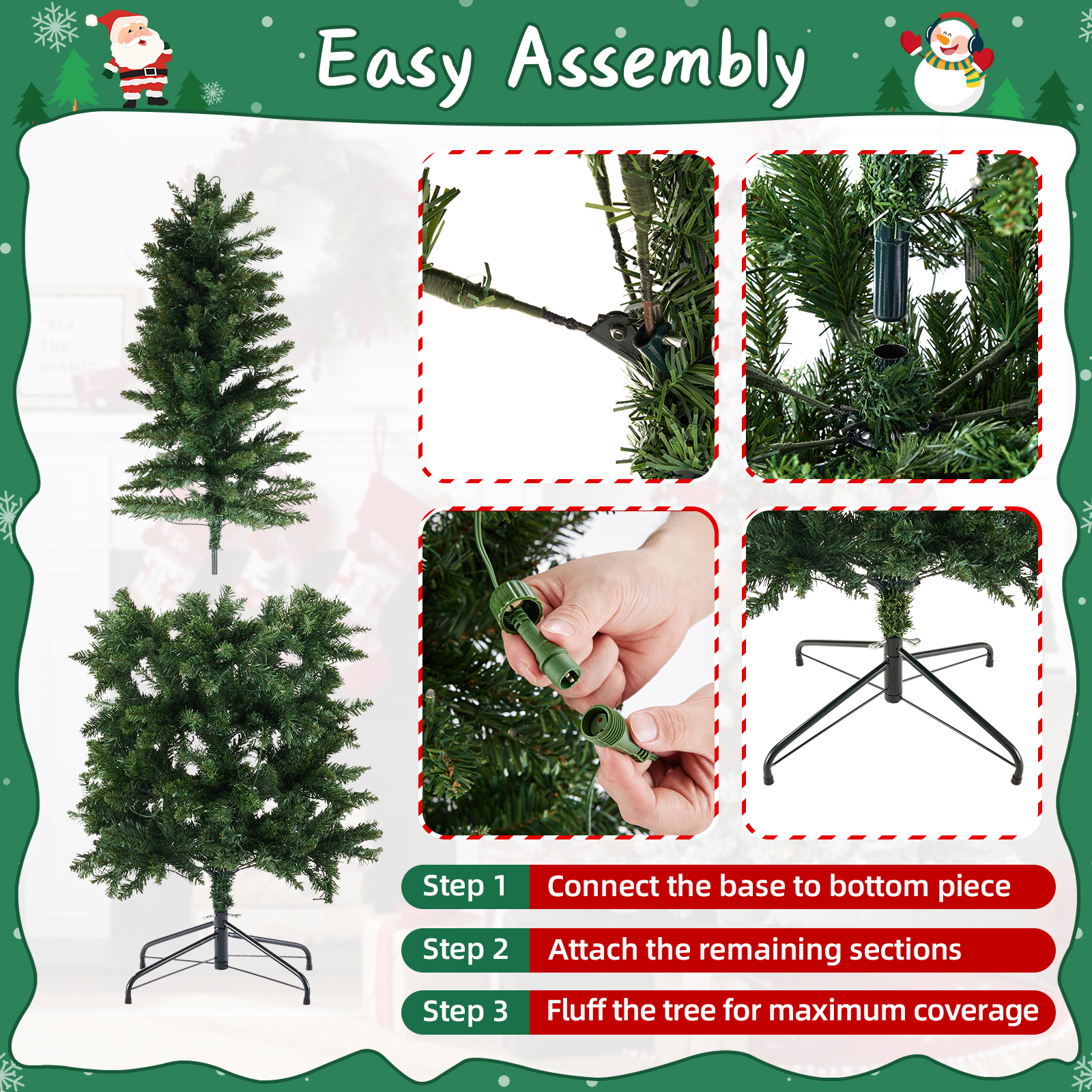 Pencil Christmas Tree, Prelighted Artificial Slim Christmas Trees With 250 Incandescent Lights, 571 Branch Tips & Foldable Base image 10