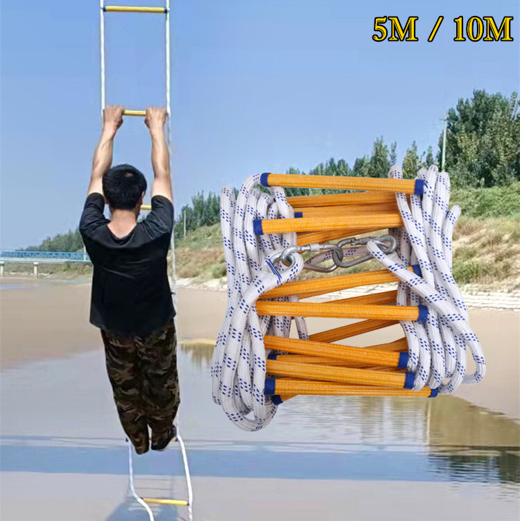 510m Emergency Fire Escape Ladder Soft Rope To Deploy W Hooks Portable — image 3