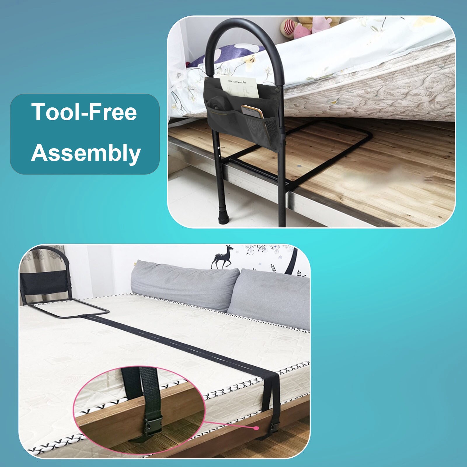 Bed Assist Safety Rail Adjustable Mobility Aid With Detachable Storage Pouch UK — image 4