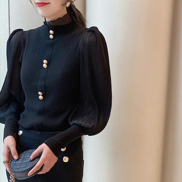 Fungus Half High Collar Lantern Sleeve Bottoming Sweater